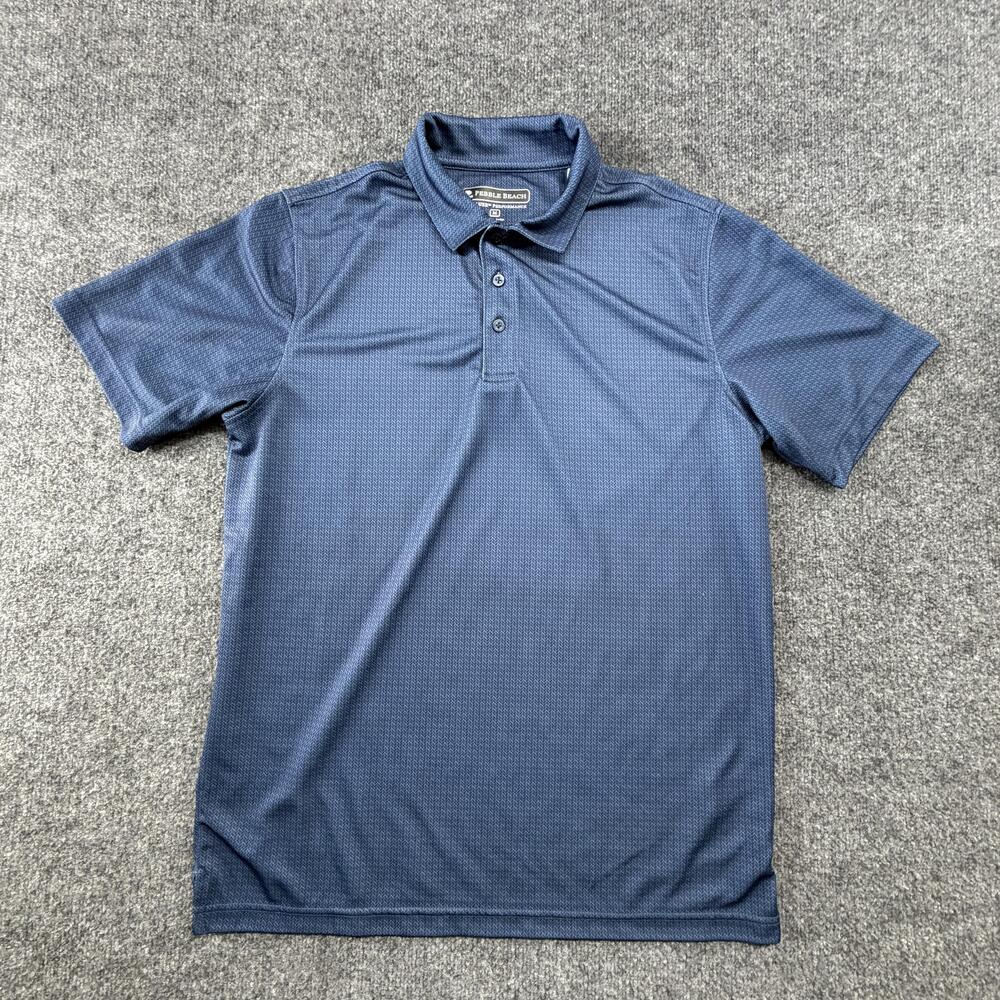 Pebble Beach Polo Shirt Mens Medium Blue Dry-Luxe Performance Golf Stretch Knit